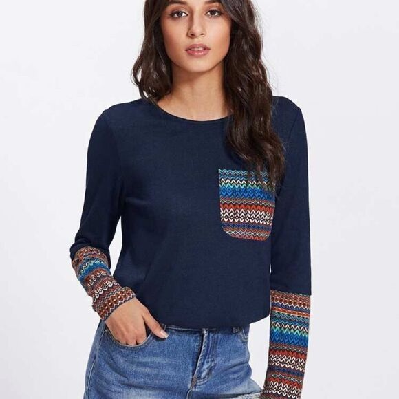 NWOT Unbranded Long Sleeved Top XL Aztec Print - Picture 1 of 11